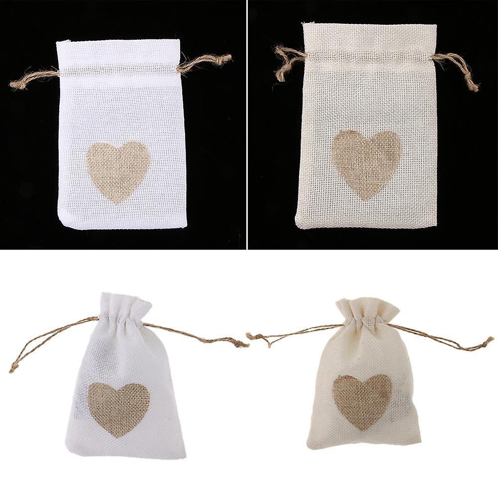 12pcs Chinese Style Linen Bag Candy Bag Sachet Bundle Bag Beige-white