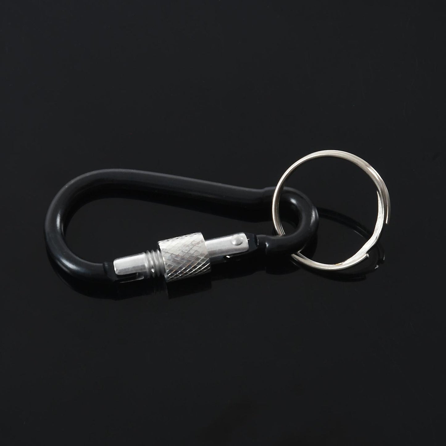 6 Cm Long Black Aluminum Alloy Screw Locking Split Ring Keyring Carabiner Hook