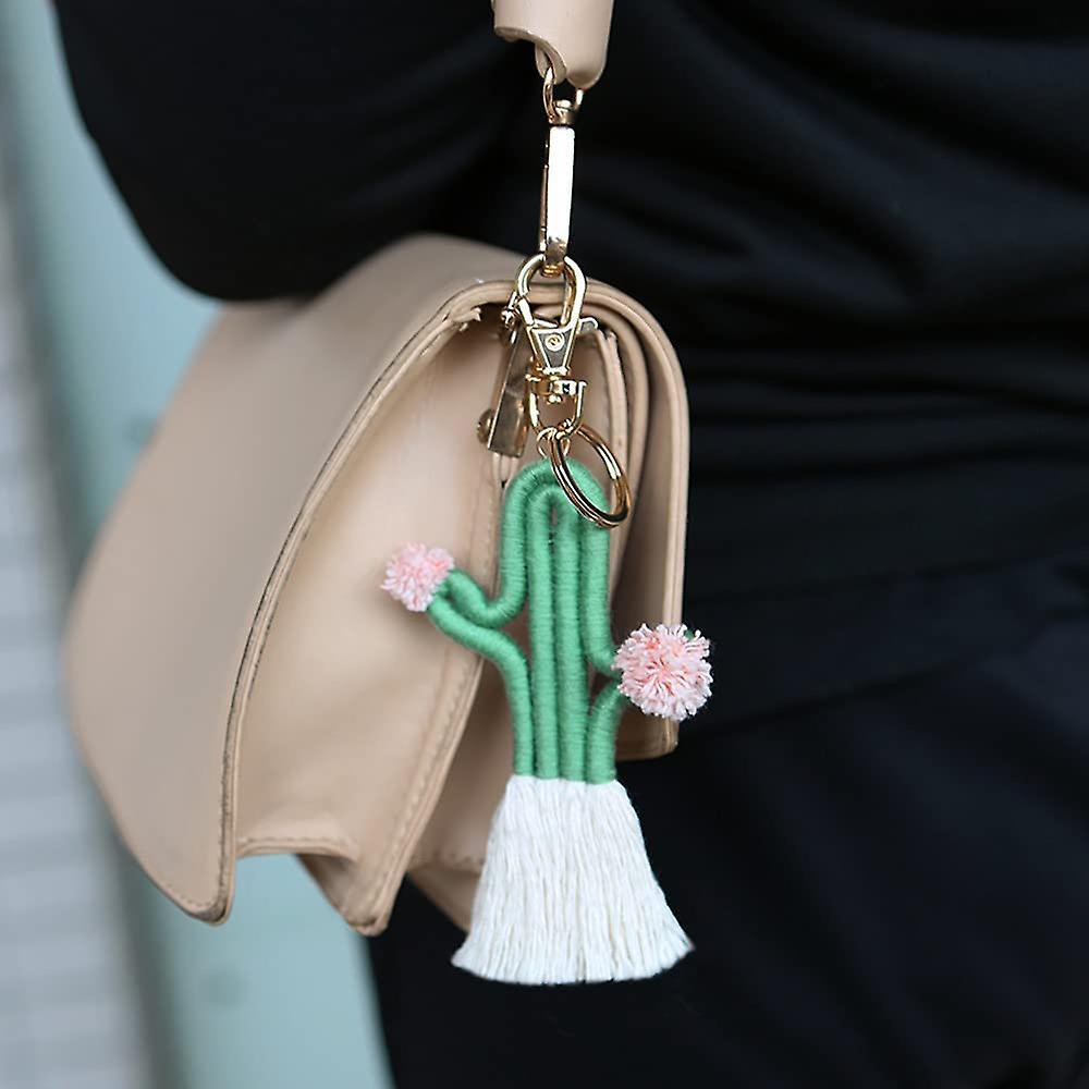 3 Pack Women Girls Boho Weaving Cactus Tassel Keychain Bag Keyring