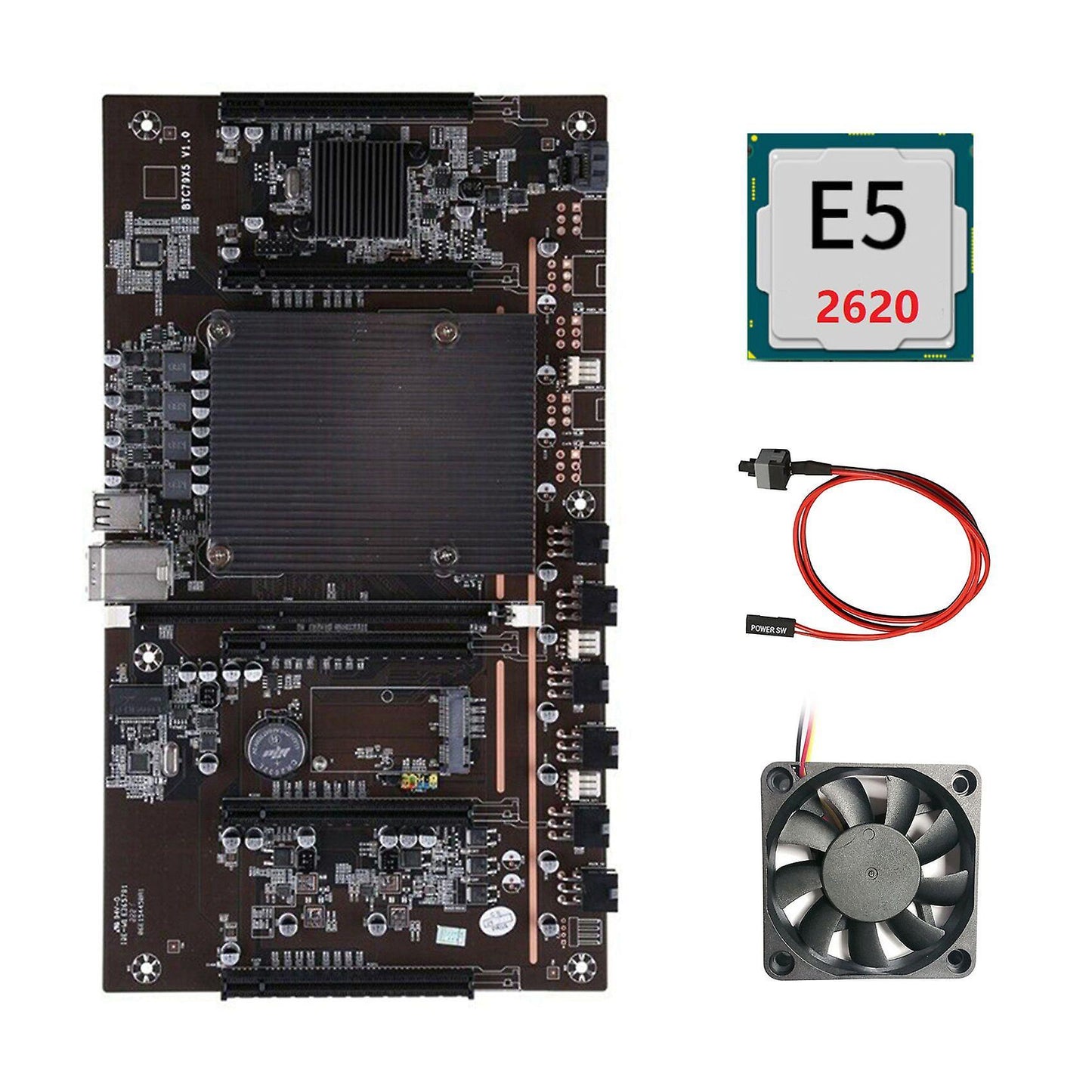 Btcx79 H61 Mining Motherboard with E5 2620 Cpu+fan+switch Cable Ddr3