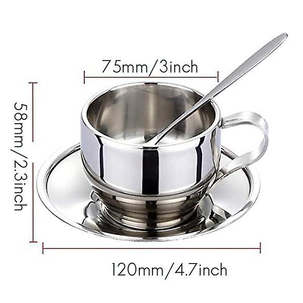 Set Of 6 Coffee Cup with Spoon Set,stainless Steel 125ml/4.2 Oz