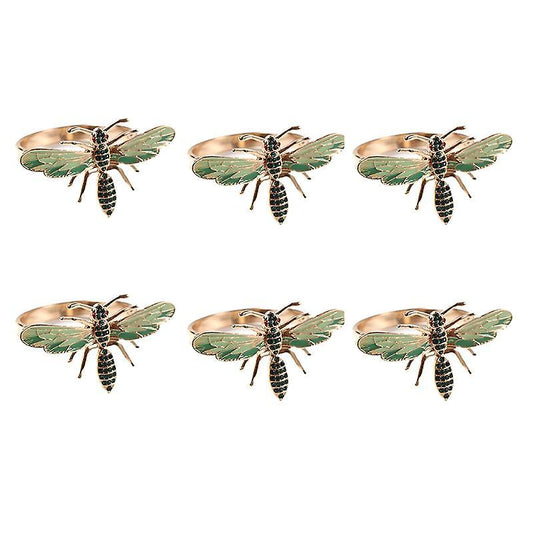 6pcs Napkin Buckle Alloy Green Insect Dragonfly Napkin Ring