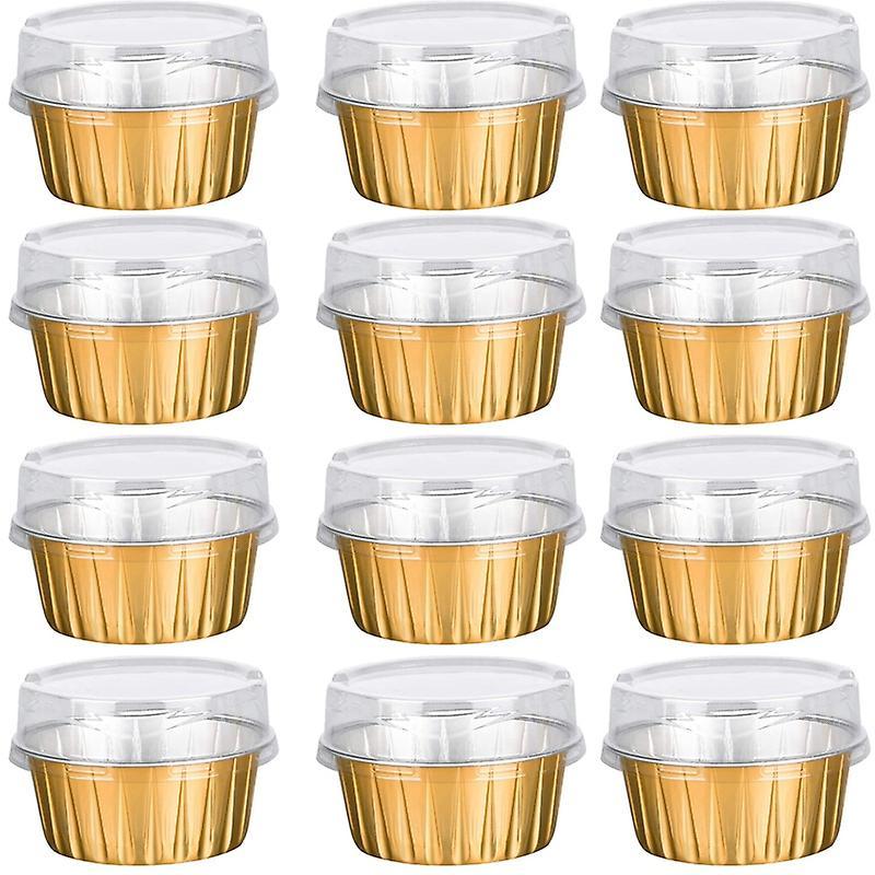 Dessert Cups with Lids,25 Pack Gold Aluminum Foil Baking Cups Holders