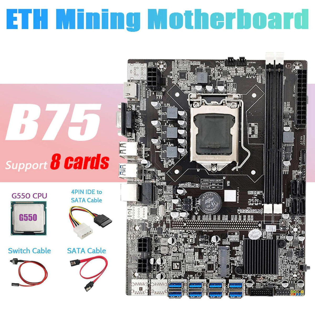 B75 Eth Mining Motherboard 8xpcie to Usb+g550 Cpu Lga1155 Motherboard