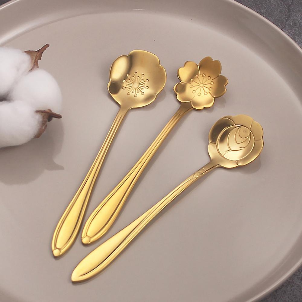 8pcs Flower Spoon Coffee Teaspoon Set Stainless Steel Dessert Spoon