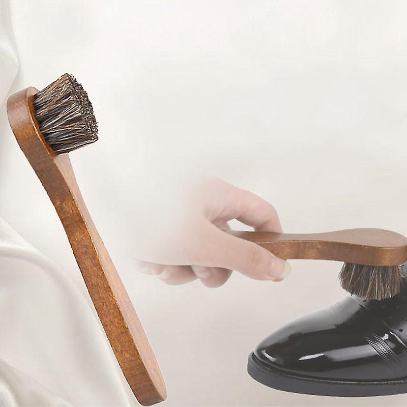 3 Brown Beech Handle Horsehair Smooth Leather Shoes Cleaning Brushes