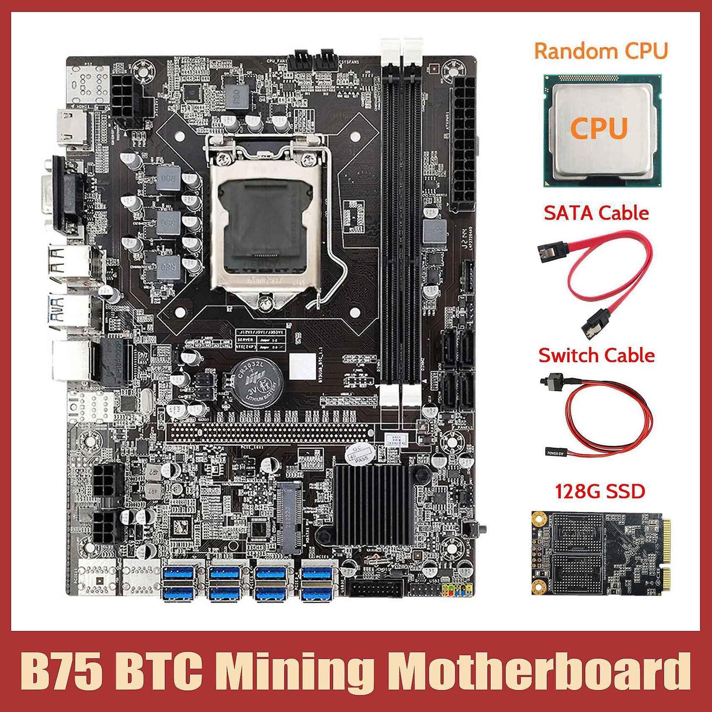 B75 Eth Mining Motherboard+cpu+128g Msata Ssd+sata Cable+switch Cable