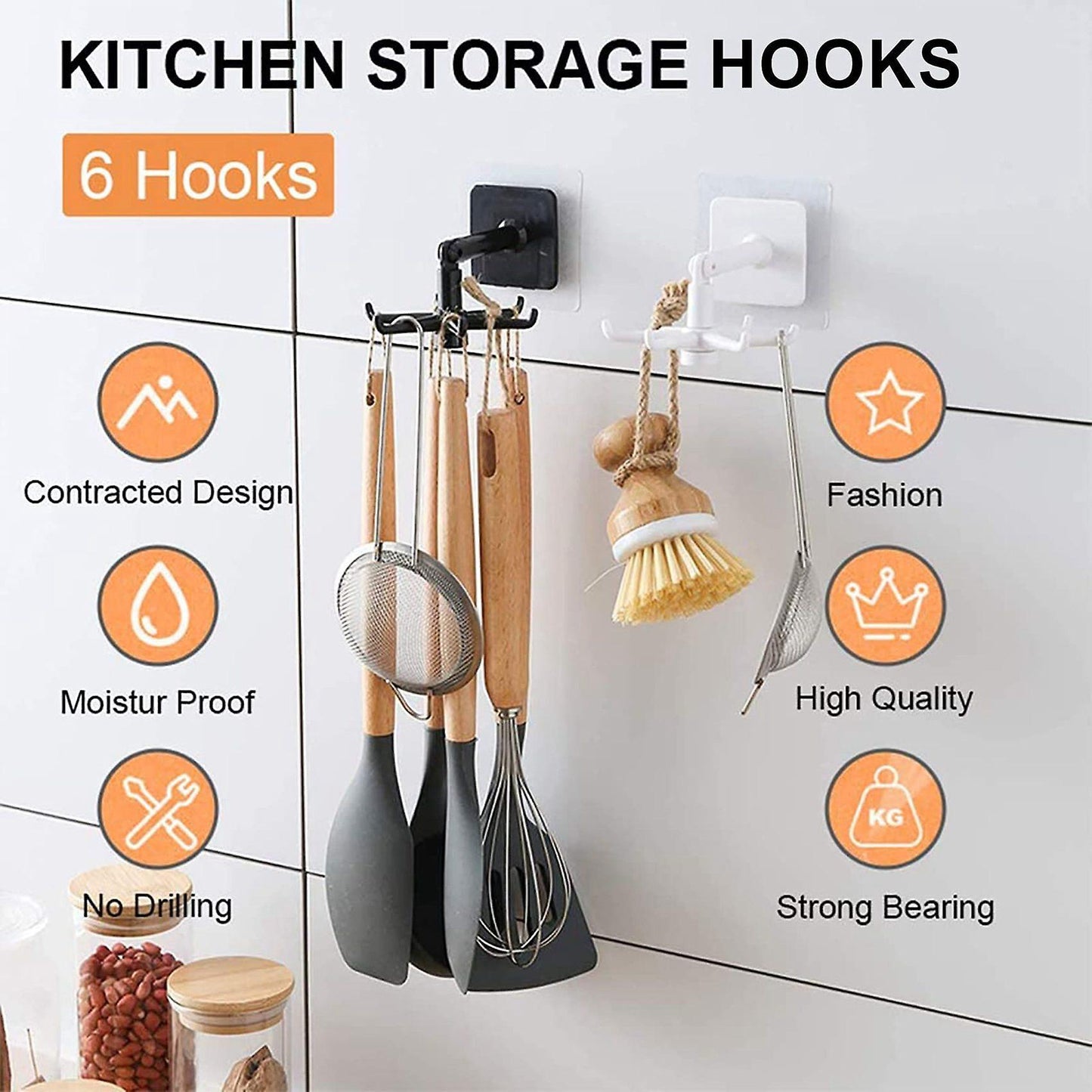 360 Degrees Rotated Kitchen Wall Hooks Self Adhesive Storage Tools B