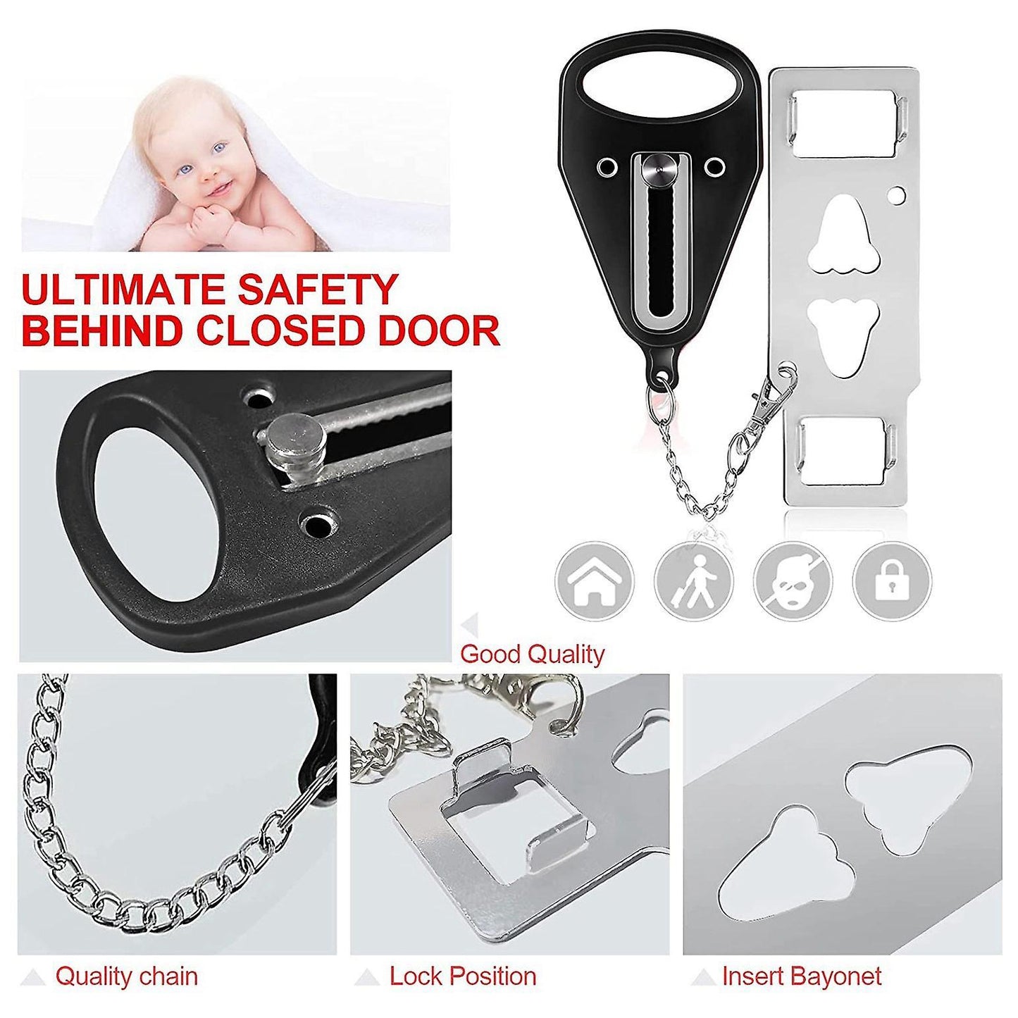 Portable Door Locks for Travel Door Lock Security Devices Black