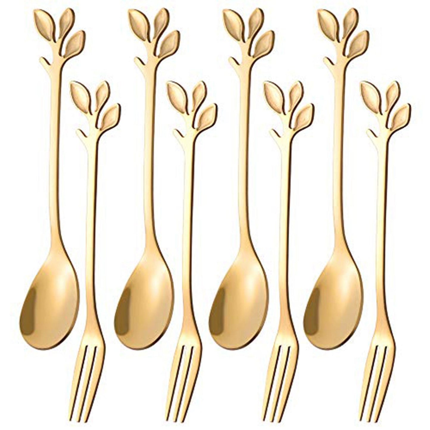 16pcs Dessert Spoon and Fork Set Creative Fruit Fork -gold