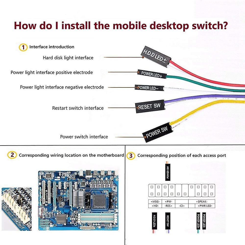 3pcs Computer Case Atx Power On Off Reset Switch Cable With