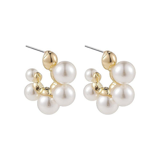 Korea C Shape Imitation Pearl Metal Stud for Women Party Jewelry