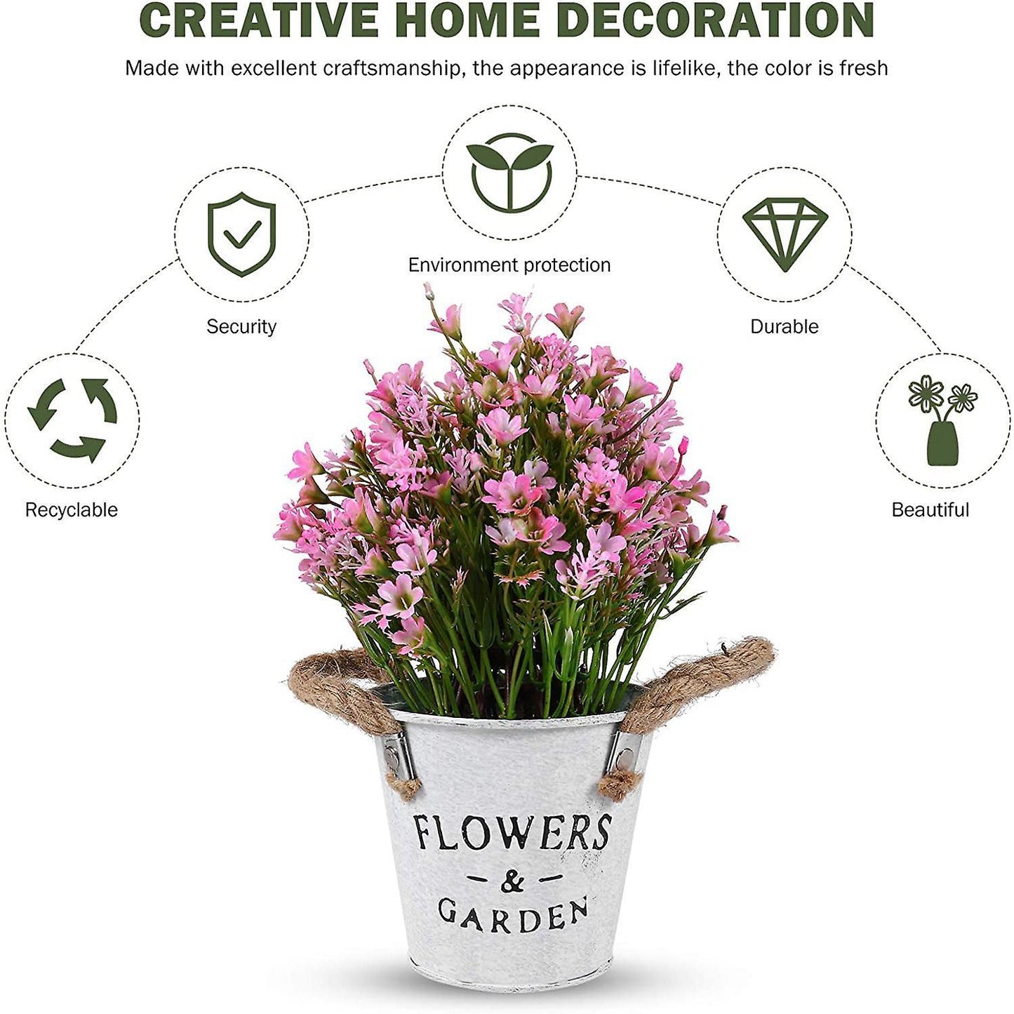 Artificial Bonsai Flower Fake Flowers with Vase Iron Sheet Pink