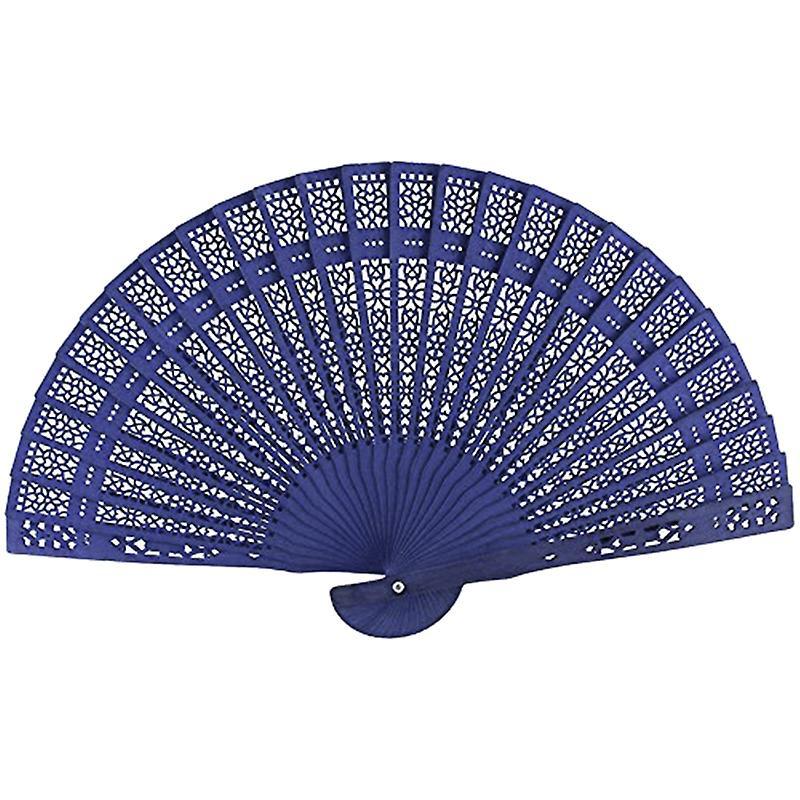 8 Inch Folding Wooden Hand Flower Bamboo Pocket Fan-blue