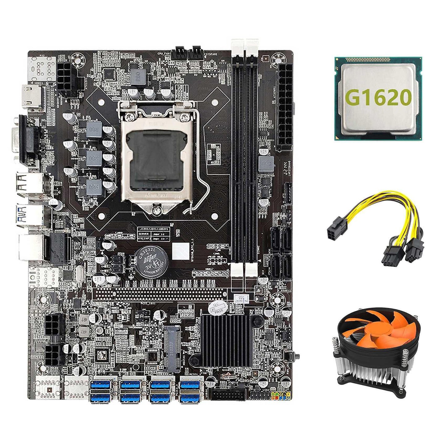 Motherboard 8xpcie to Usb+g1620 Cpu+6pin to Dual 8pin Cable+fan
