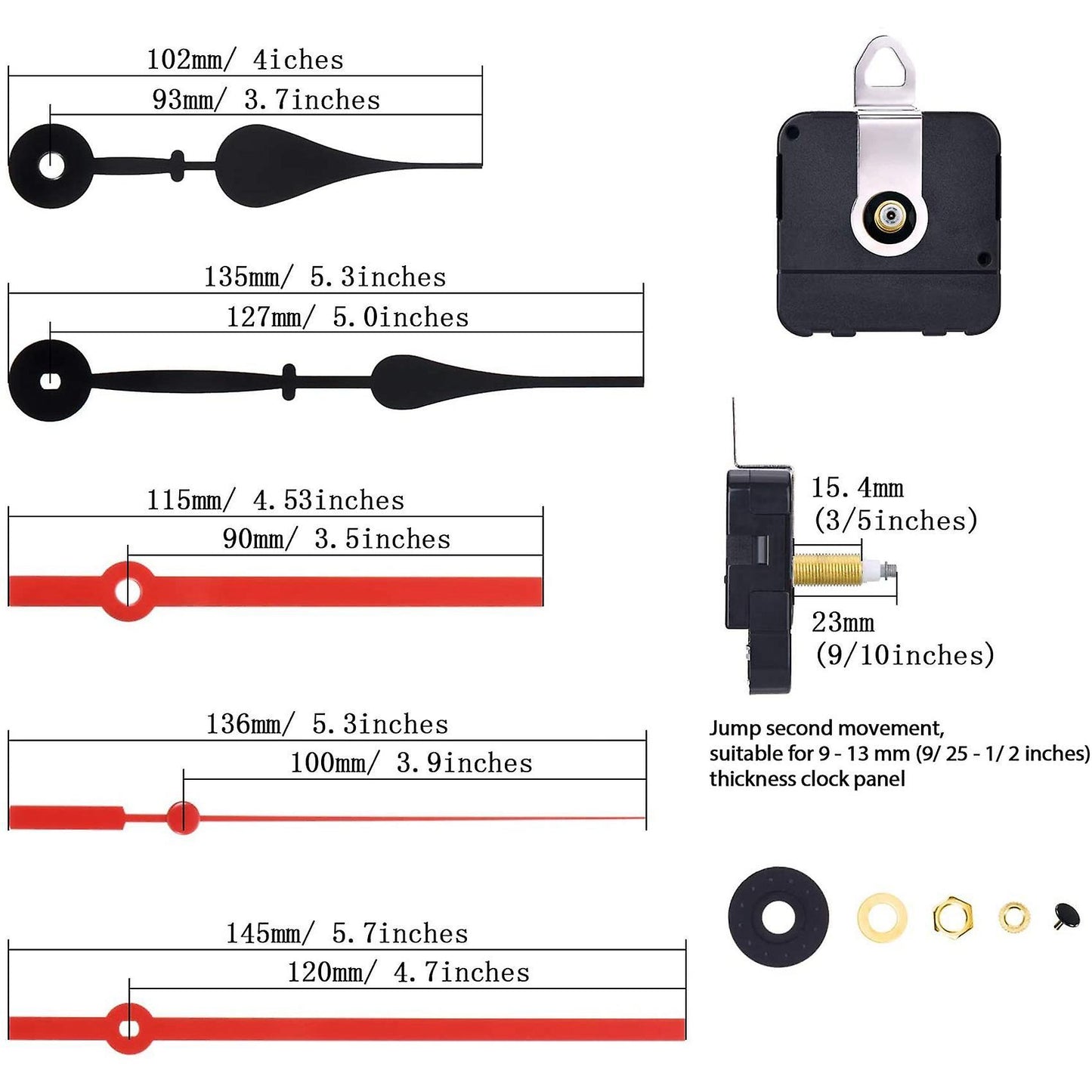 High Torque Long Shaft Movement with 2 Different Pairs Of Hands Red
