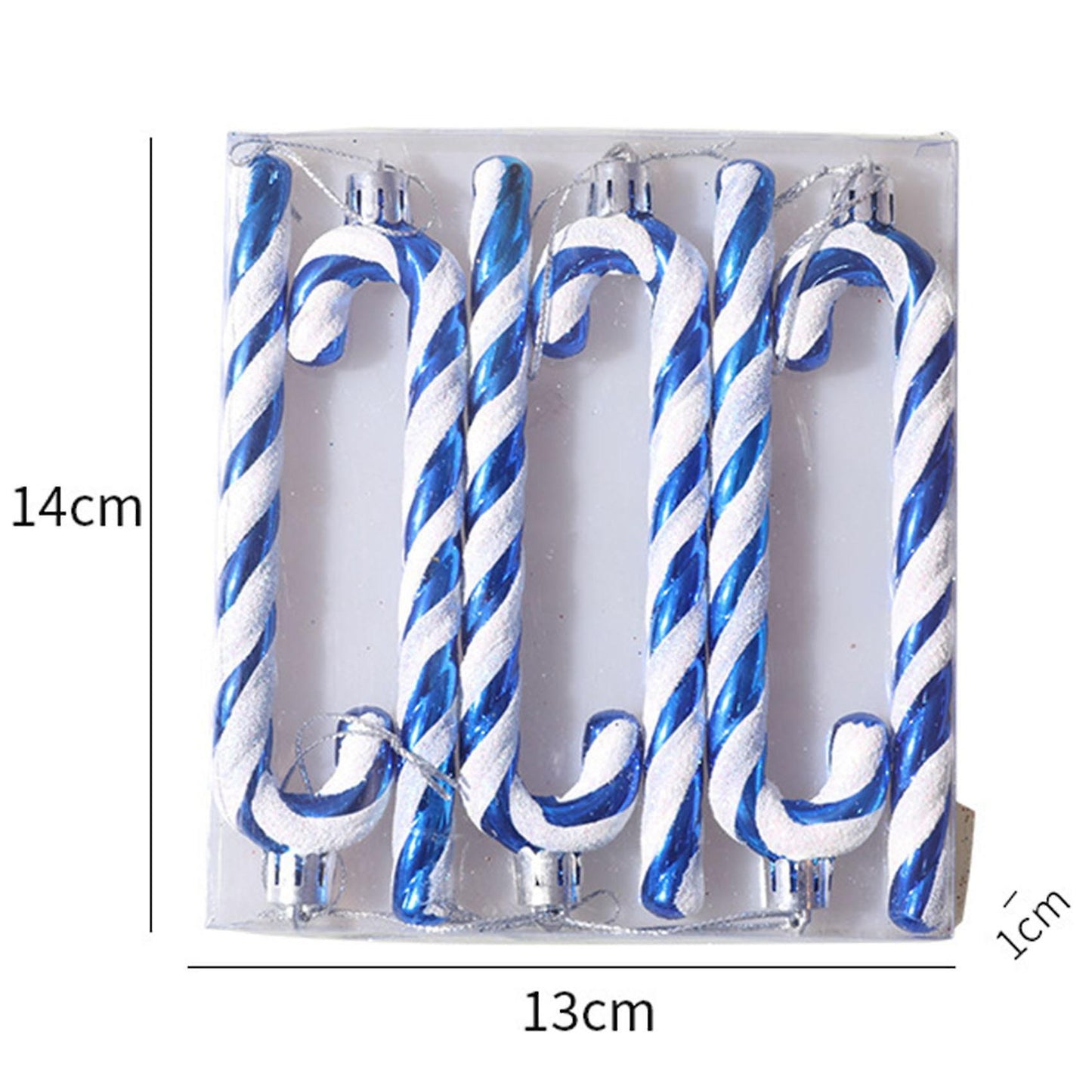 6pcs Christmas Tree Decoration Plastic Candy Cane Pendant, Blue