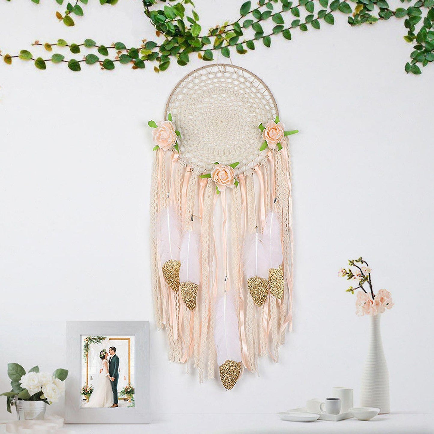 Woven Flower Feathers Boho Dream Catcher Diy Wind Chimes Wedding