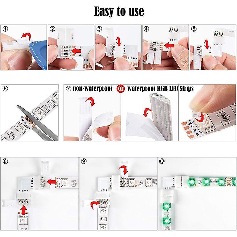 L Shape 4-pin Led Connectors 10pack 10mm Wide Solderless Connector