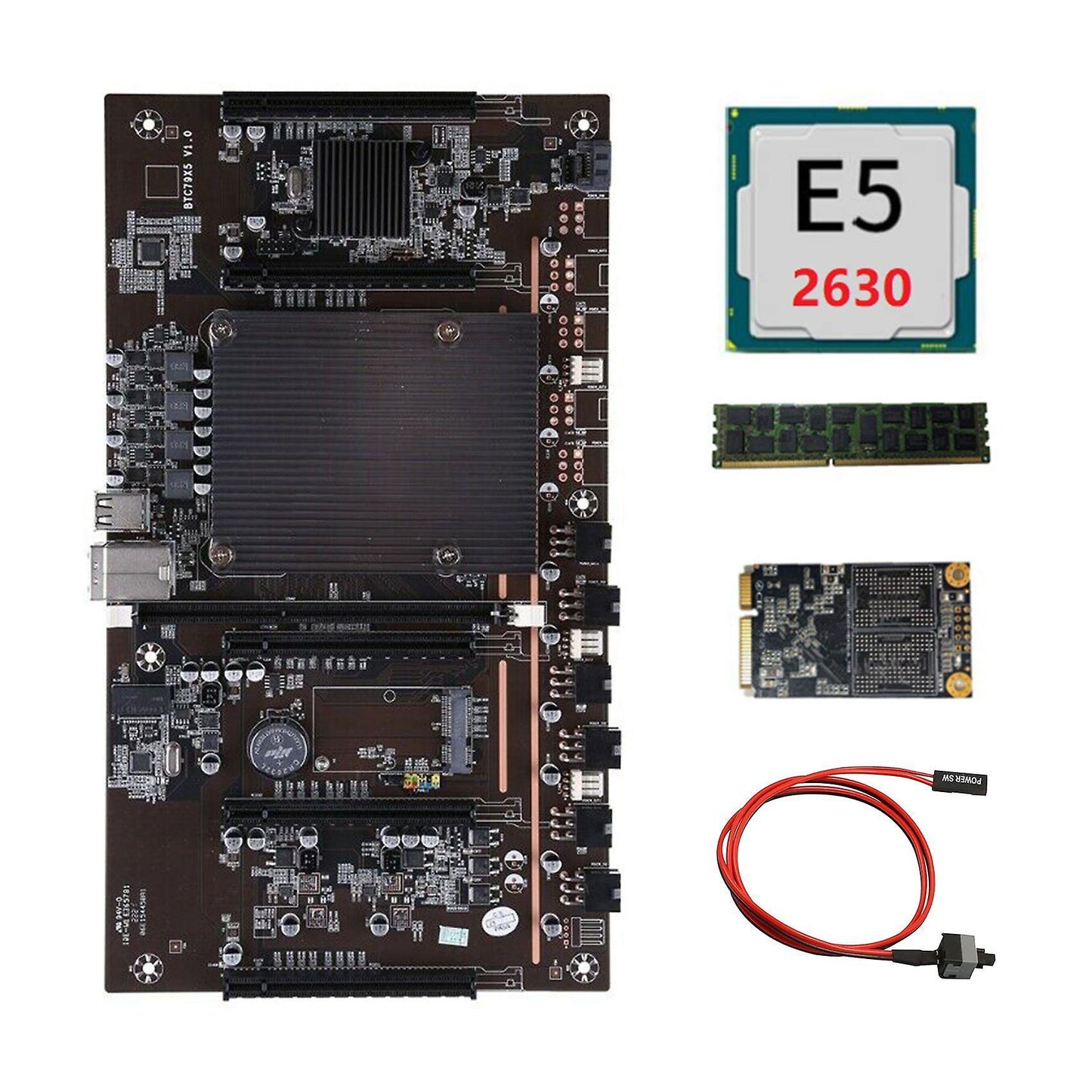 H61 X79 Btc Mining Motherboard with Cpu+4g Ram+120g Ssd+switch Cable