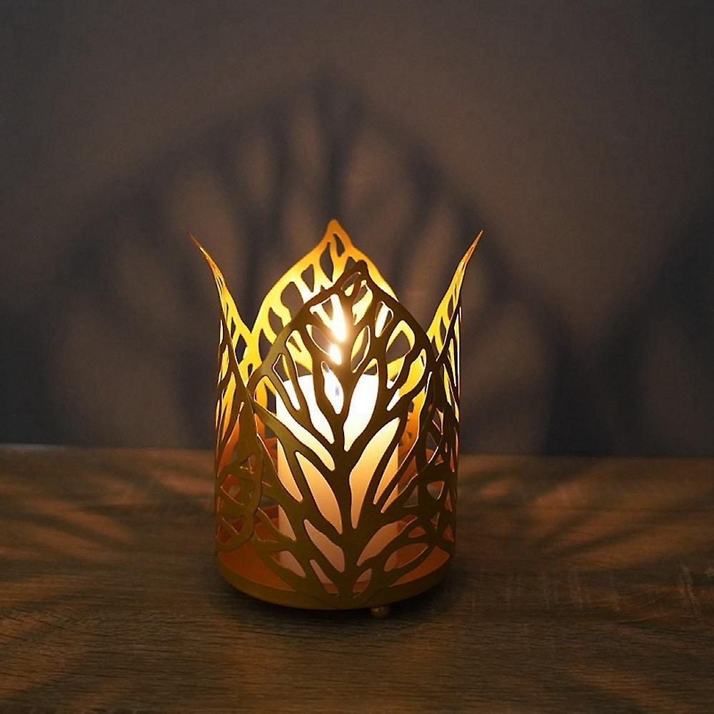 Nordic Iron Hollow Leaf Candlestick Wrought Iron Holder Decor (gold)
