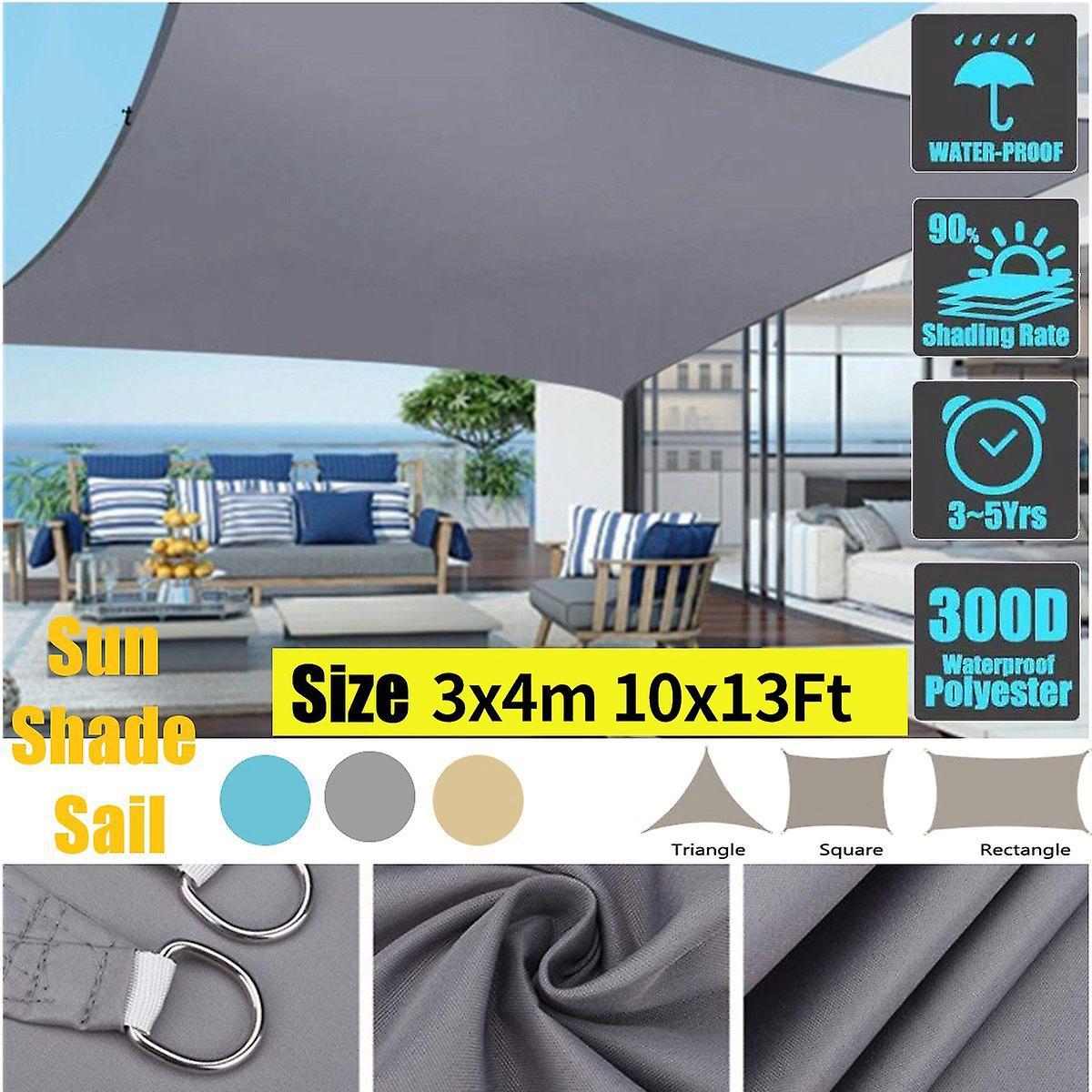 3x4m Waterproof Awning Sunshade Sun Shade Sail for Outdoor,grey