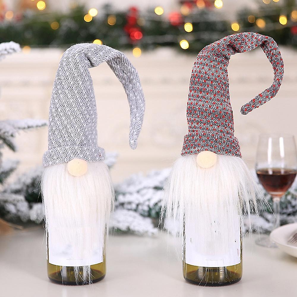 2pcs Cartoon White Beard Santa Swedish Gnome Christmas Wine