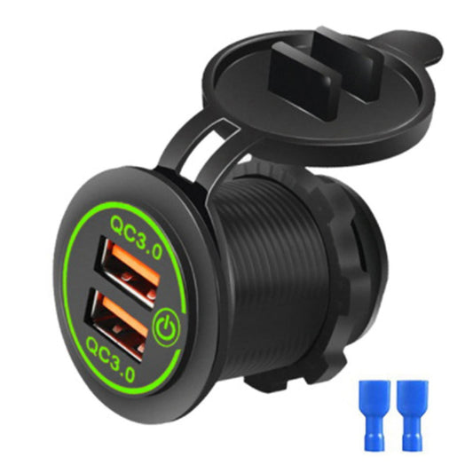 Dual Usb Car Charger Socket for 12v-24v Motorcycle Boat Green Light