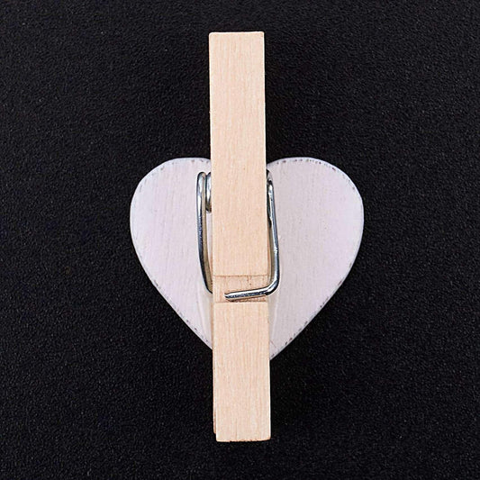 Small Mini Wooden Clothes Pegs / Decorative Pegs with Hearts , White