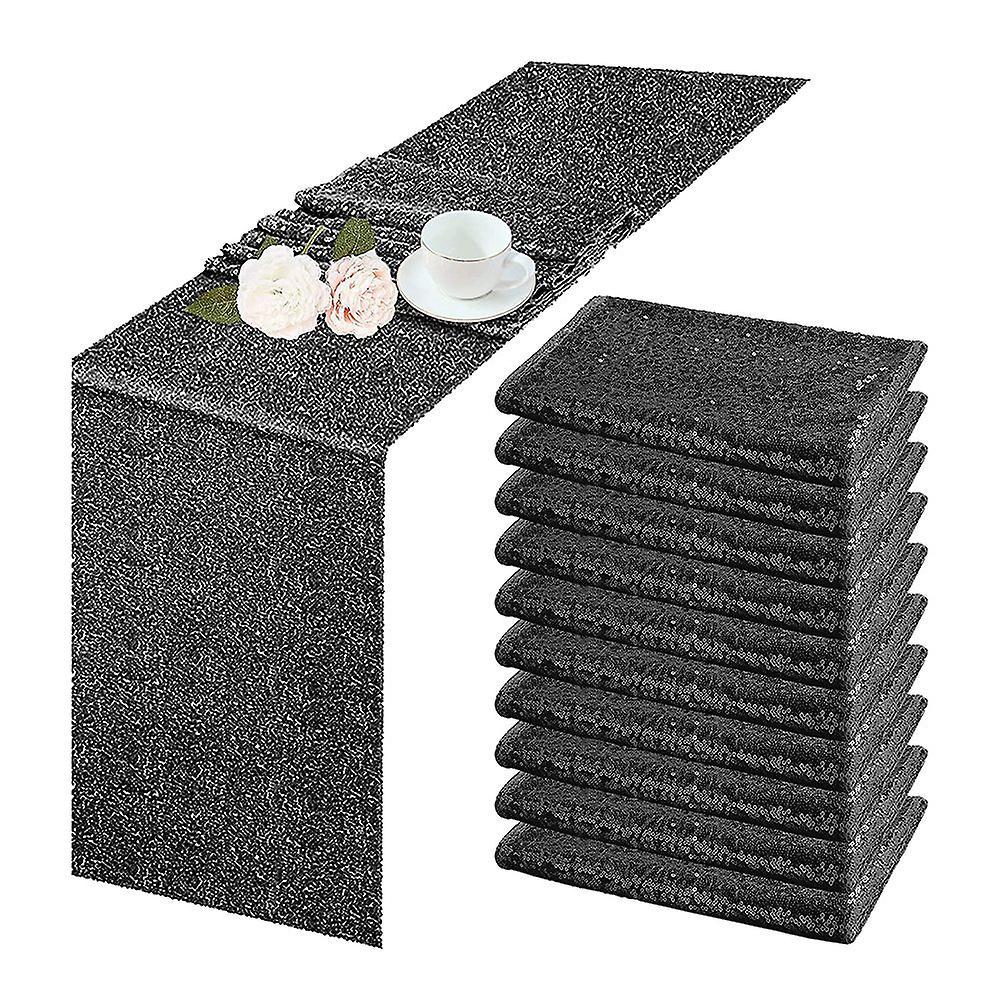 10 Pcs Black Table Runner 12x108inch for Holiday Decor