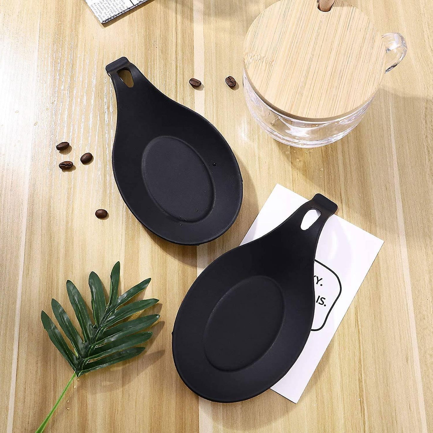 2 Pcs Silicone Holder Heat Resistance Spoon Set for Home Restaurant