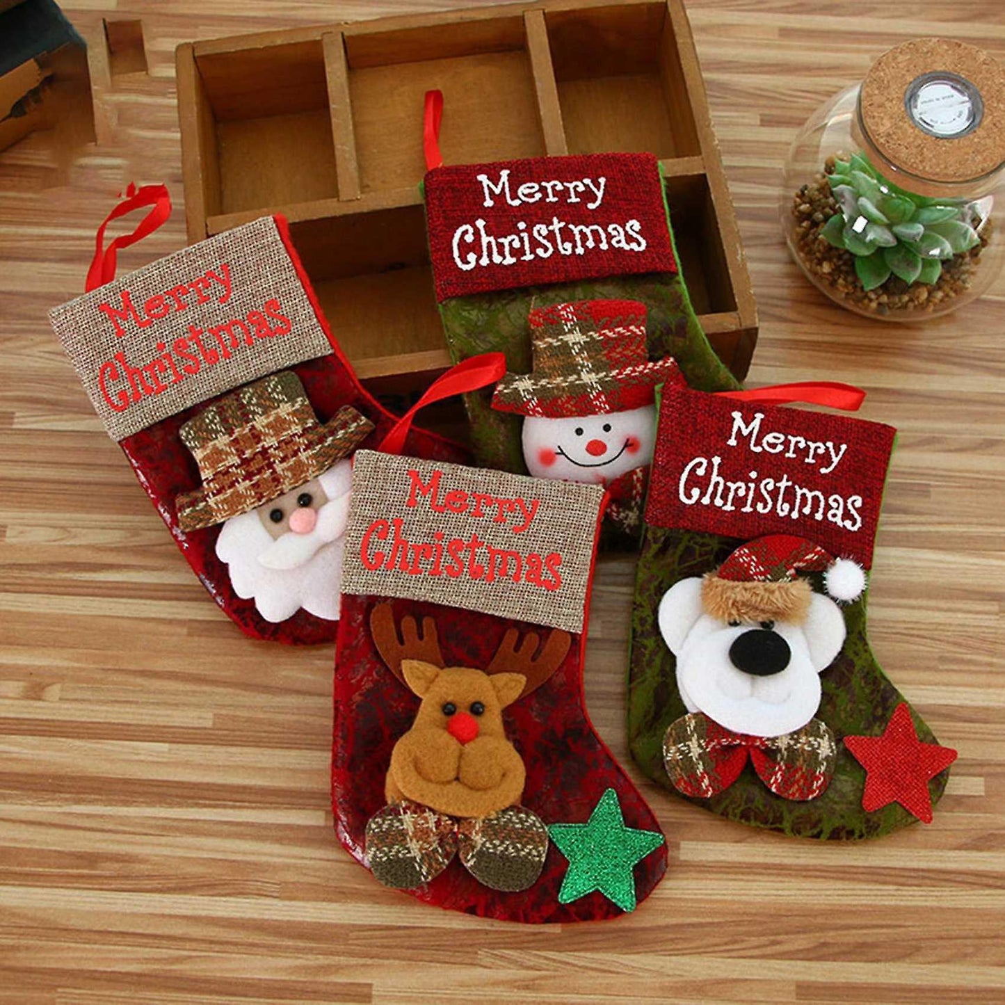 4 Pcs Stocking Classic Santa Snowman Reindeer Bear 3d Plush Party