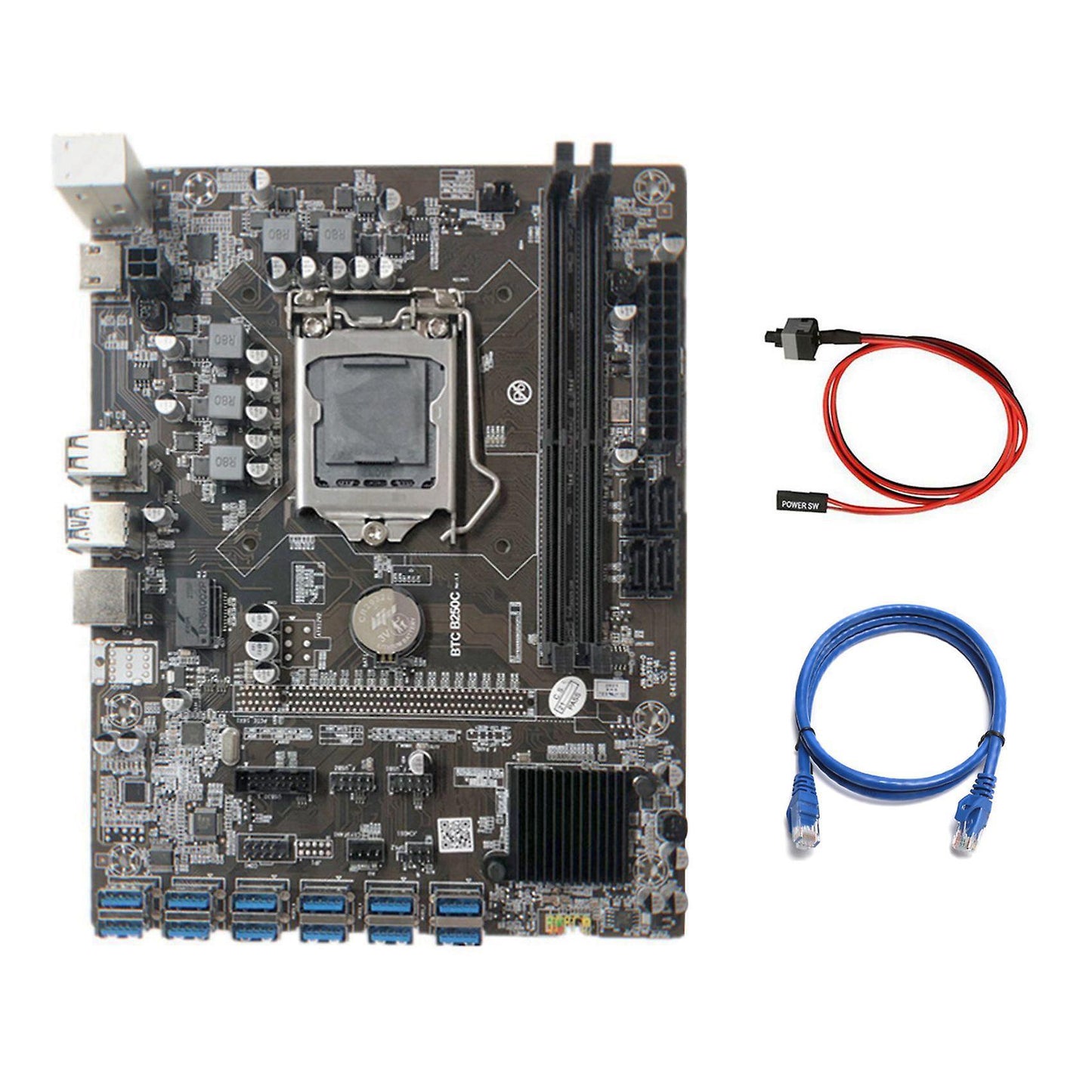 B250c Mining Motherboard with Rj45 Network Cable+switch Cable 12 Pcie