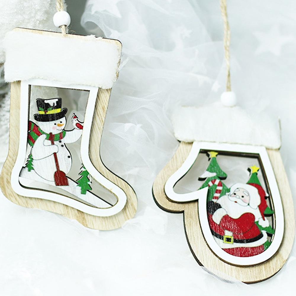 Sock Shape Christmas Pendant with Lanyard Wood Snowman Pattern