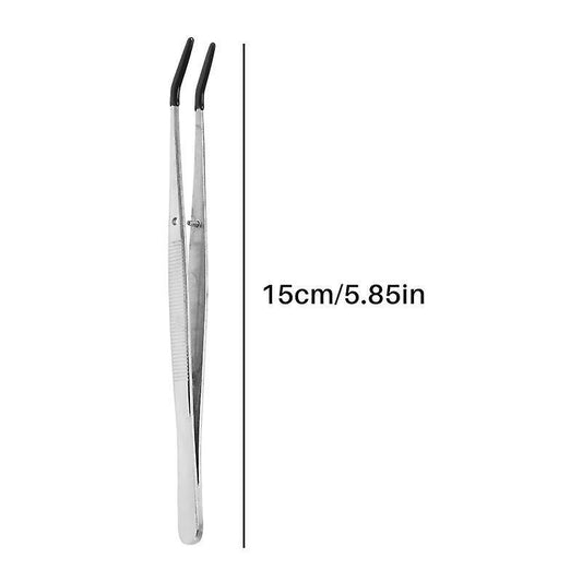 2 Pcs Bent Rubber Tip Stainless Steel Tweezers for Lab Jewelry Making