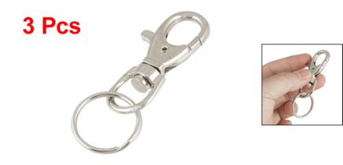25mm Dia Split Ring Lobster Clasp Key Chain Keyring Silver Tone 3 Pcs