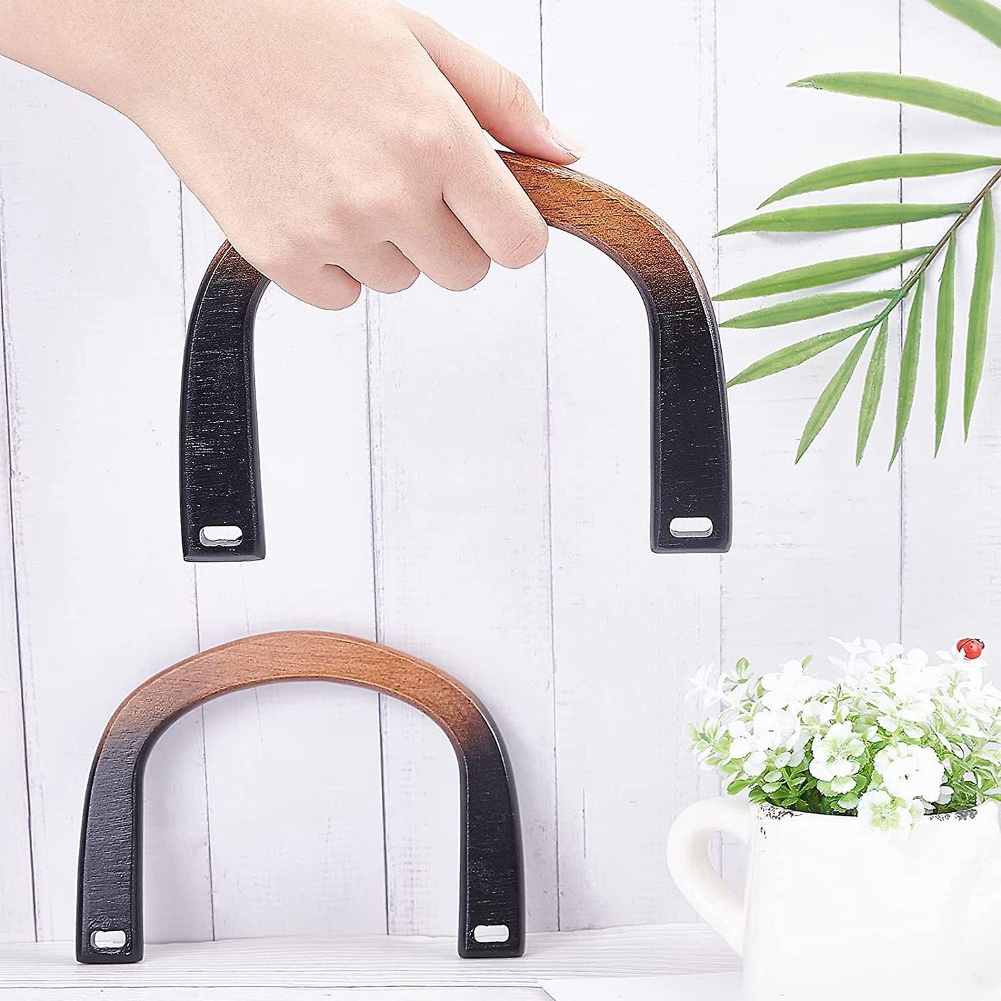 2pcs Wooden Purse Handles U-shaped Wooden Handles for Beach Bag