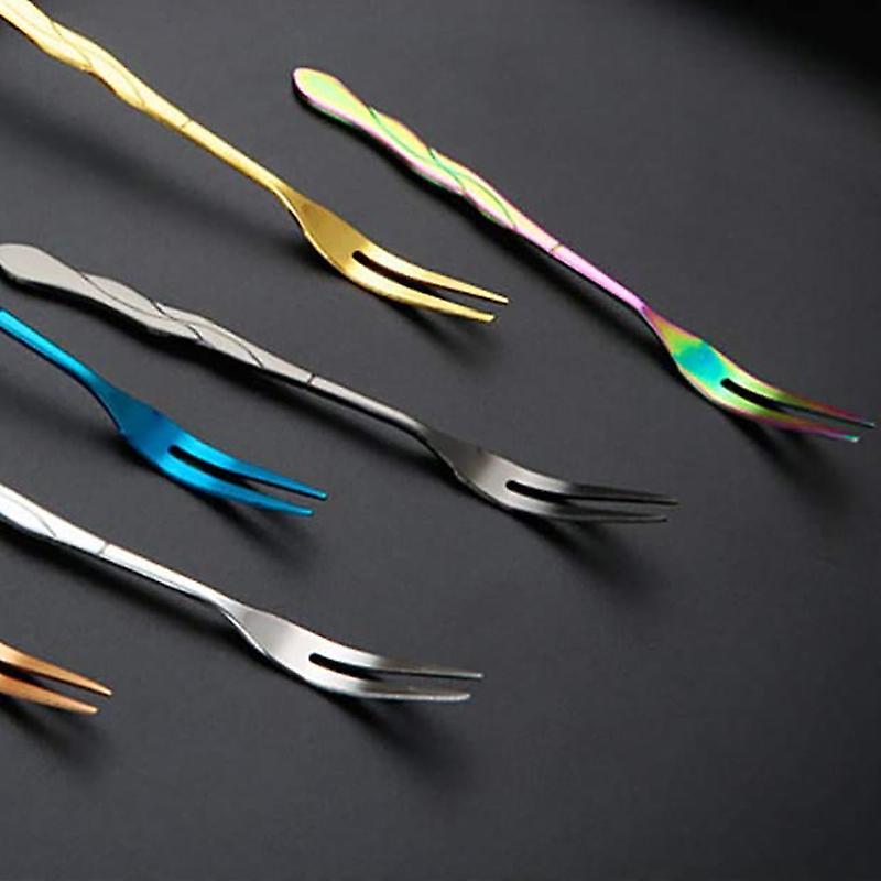 10pcs Stainless Steel Cake Fork 2 Prong Dinner Fork Multicolor