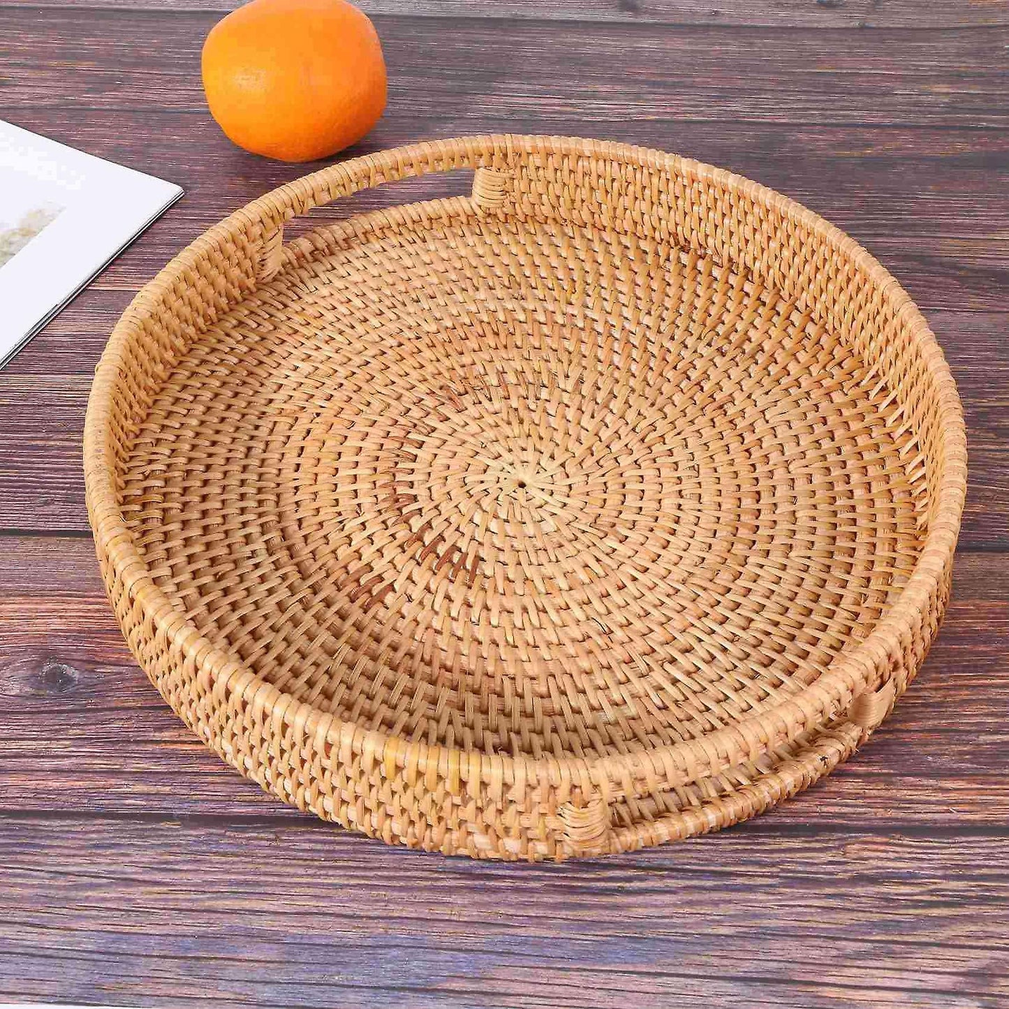 Rattan Handwoven Round High Wall Severing Tray Storage (set Of 4:s+l)