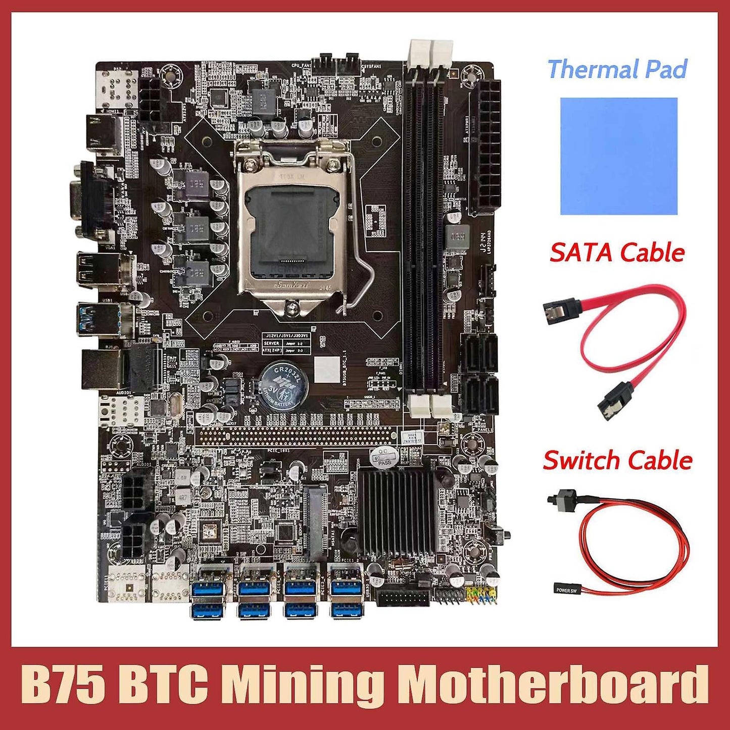 B75 Motherboard+thermal Pad+sata Cable+switch Cable 8xpcie to Usb Btc