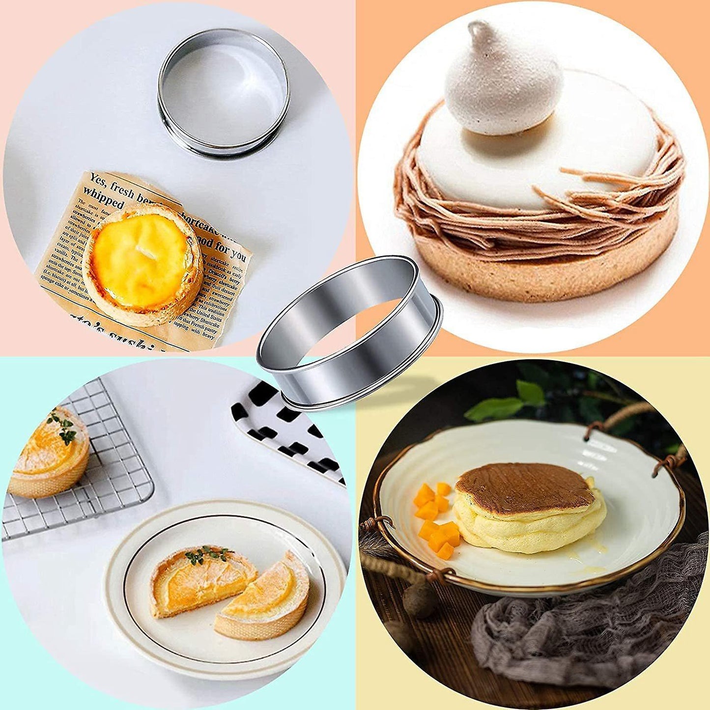 6 Pieces English Muffins Rings, Muffin Tart Rings Rolled Tart Ring