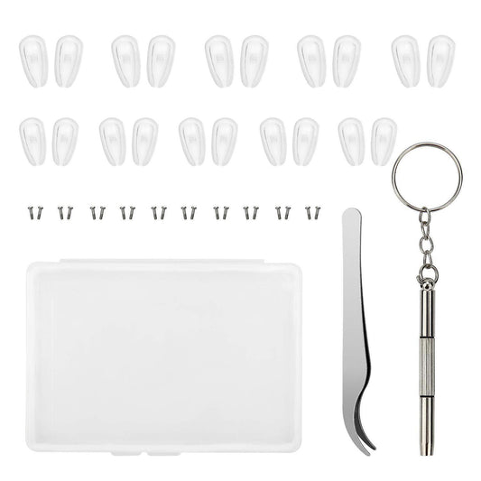 10 Pairs Nose Pads, Eyeglass Repair Kit, Screws and Mini Screwdriver