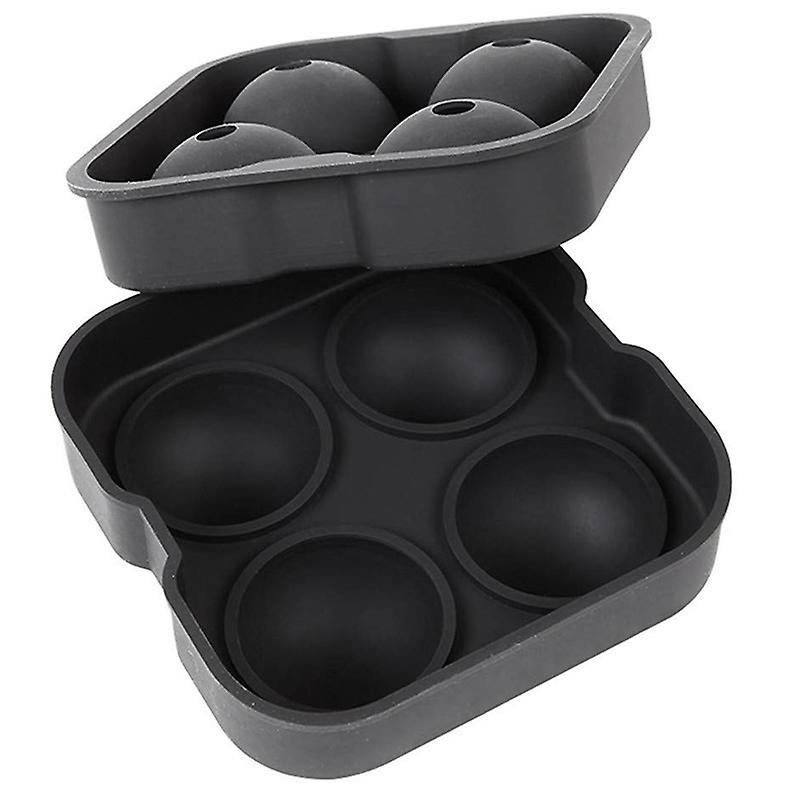 Silicone Sphere Ice Ball Maker with Lid & Cool Black Round Ice Molds