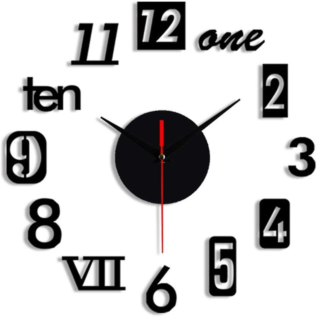 Diy Wall Clock - 3d Mirror Decor,wall Sticker Clock Home Decor Black