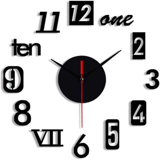 Diy Wall Clock - 3d Mirror Decor,wall Sticker Clock Home Decor Black