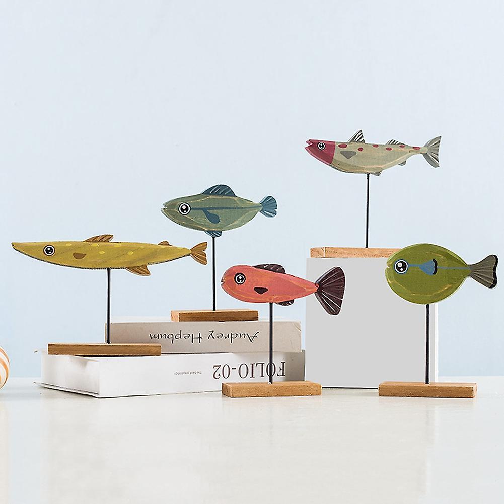 Nautical Theme Wooden Seafish with Stand Base Animal Table Decor-a