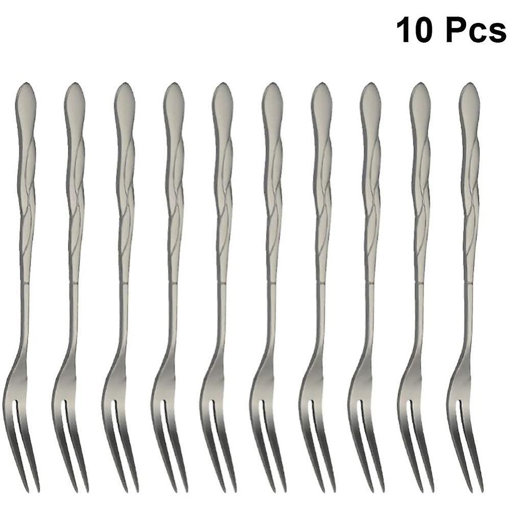 10pcs Stainless Steel Cake Fork 2 Prong Dinner Fork Black
