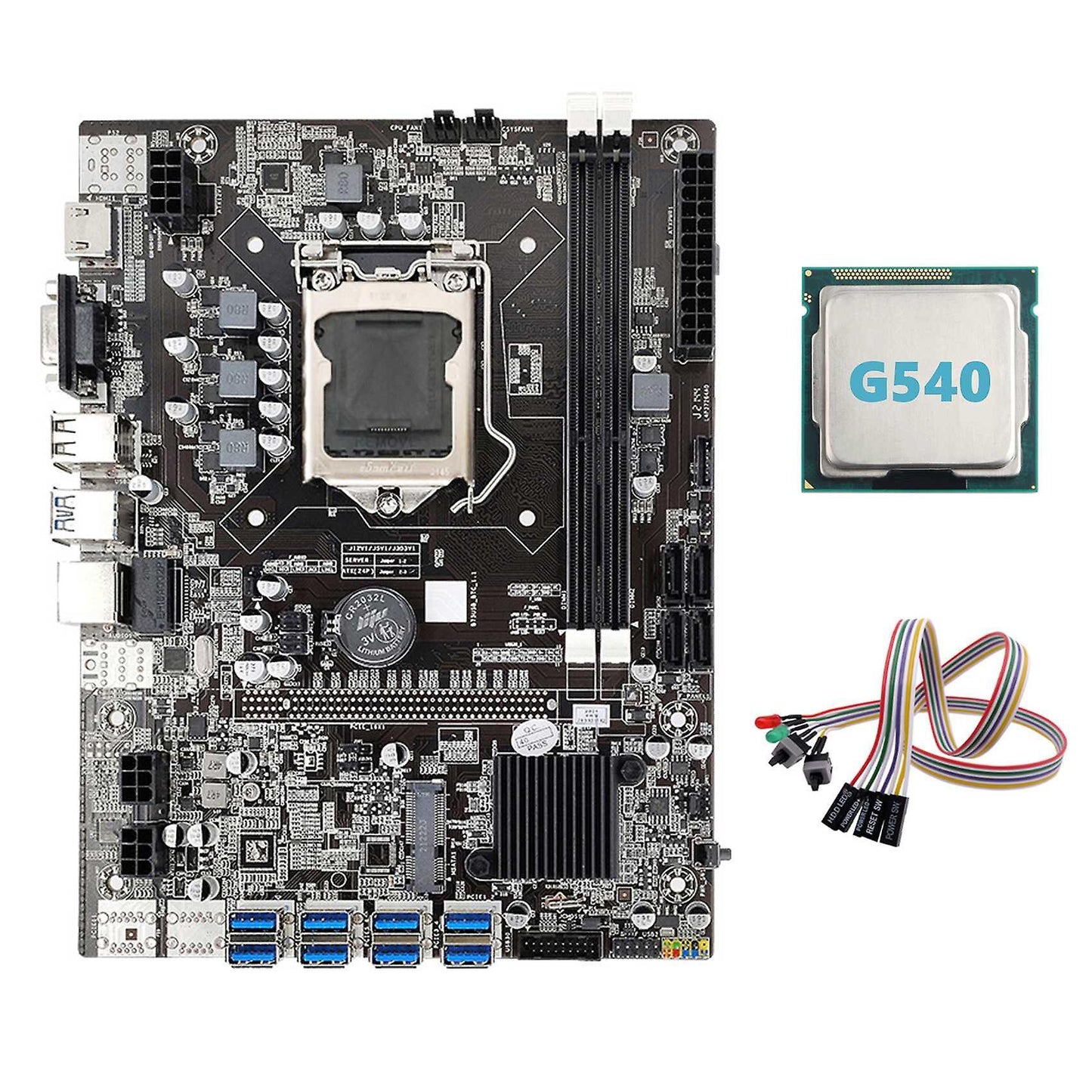 B75 Eth Mining Motherboard 8xpcie to Usb+g540 Cpu with Light Lga1155