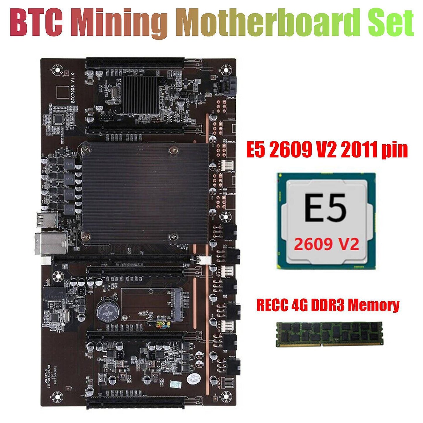 X79 H61 Btc Mining Motherboard with E5 2609 V2 Cpu+recc 4g Ddr3 Ram