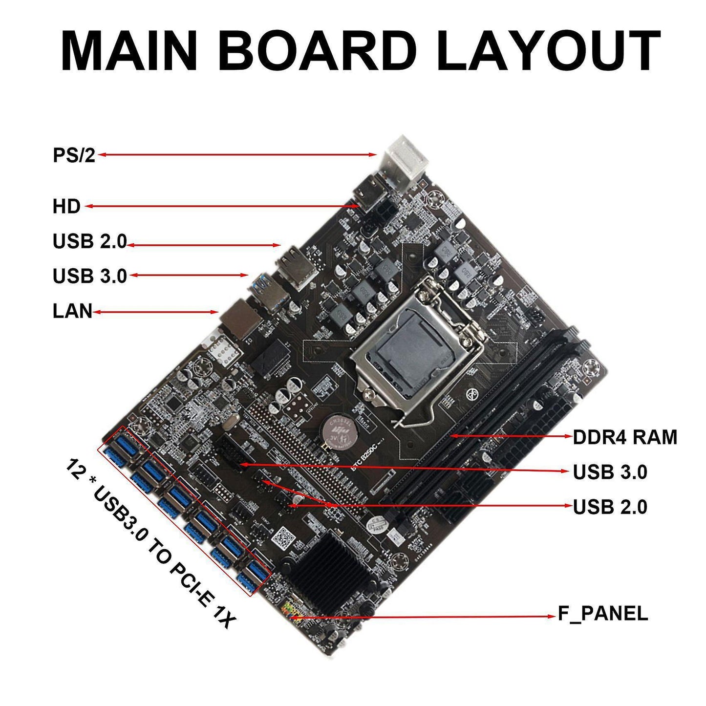 B250c Btc Mining Motherboard with G3920 Or G3930 Cpu Cpu+fan+switch Cable